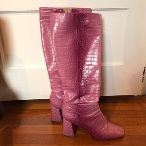 Pink Croc-Embossed Knee-High Boots circus Sam Edelman